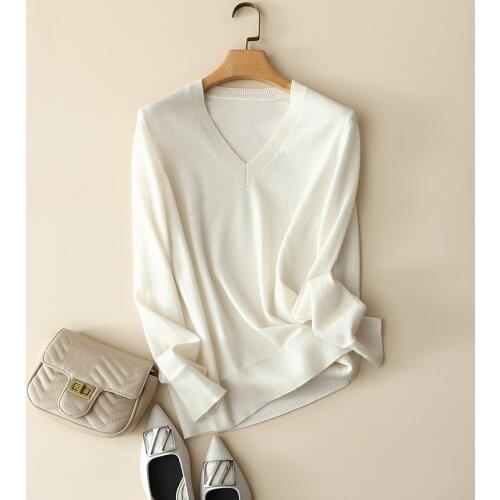 High quality 100% cashmere sweaters women fashion soft classic v neck jumper long sleeve knitted ladies everyday pullover