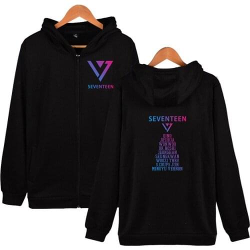 Kpop SEVENTEEN Streetwear Fashion Loose Long Sleeves Zipper Sweatshirts Women Korean Hip Hop Loose Hoodies Female Hooded Clothes