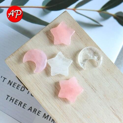 1pc Natural Rose quartz Crystal crafts Hand carving Clear quartz Star and moon Gemstone Diy Ornaments