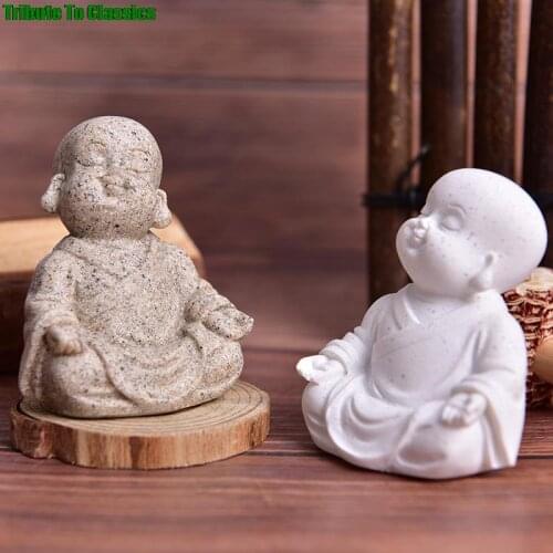 1x Cute Little Monk Statue Sandstone Adorable Chinese Buddha Statuettes Lovely Figurine For Home Decor Creative Gift