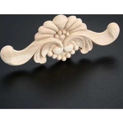 22*9cm Unpainted Wood Carved Decal Corner Applique Frame For Home Furniture Wall Cabinet Door Decorative Wooden Miniature Craft