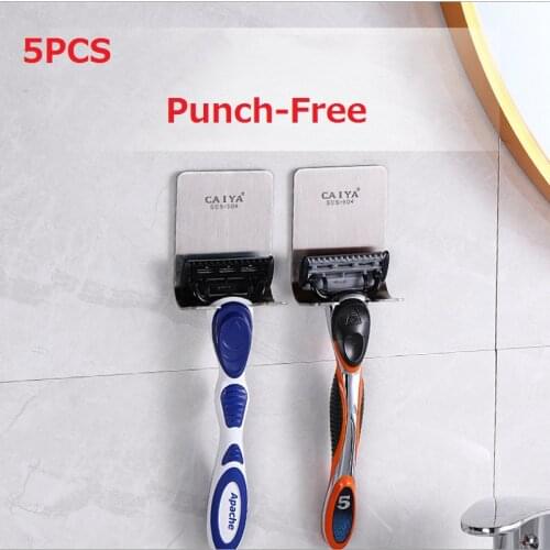 5PCS Razor Holder Hanger Stand for Shower, Self Adhesive 304 Stainless Steel Utility Hooks for Towel, Waterproof, Rustproof