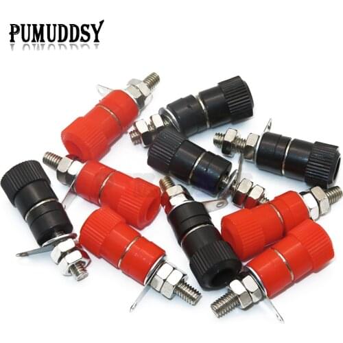 10PCS Terminal Blocks JS-910B 4MM Black Red Terminal Connector Binding Post Banana Plug Amplifier Jack Mount