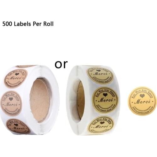 500pcs Natural Kraft Merci French Thank You Fait Main Avec Amour labels Stickers for DIY Seal Label Baking Package Stickers Scra