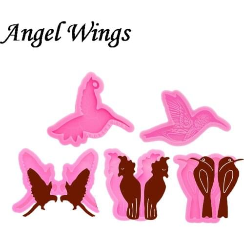 Shiny Resin Bird Earring Mould, Silicone Keychains Hummingbird Molds DIY for Key Chain Pendant Jewelry Epoxy Mould DY0683