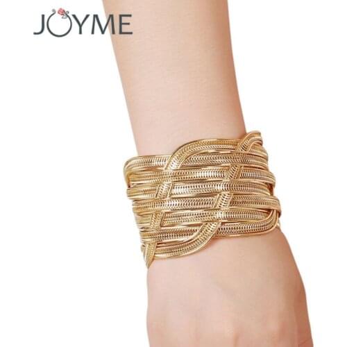 Geometric Style Pop Punk Metal Women Cuff Bracelets Bangles Gold-Color Armband Wristband Wide Steampunk Cuff Bangle