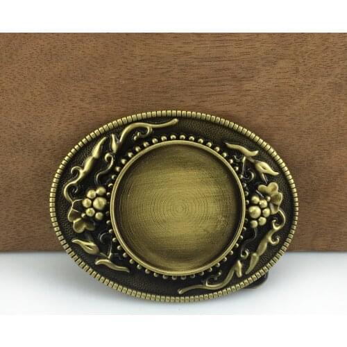 BuckleClub wholesale retro OVAL flower DIY belt buckle western jeans gift belt buckle FP-03711-4 ANTIQUE BRASS FINISH