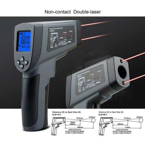 Digital Thermometer Two Laser Non-Contact Object Temperature Measurement Tool Handheld ℃ ℉ Switchable Measuring Device