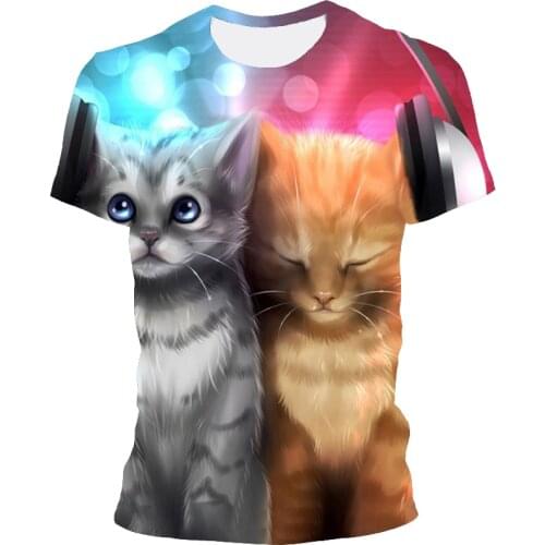 Printed T-shirt 2021 summer new mens and womens short-sleeved animal cat 3D printed round neck top casual breathable clothing