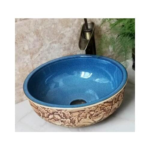 Bathroom Artistic Ceramic Vessel Sink Bowl Faucet & Pop-up Drain Combo AB210