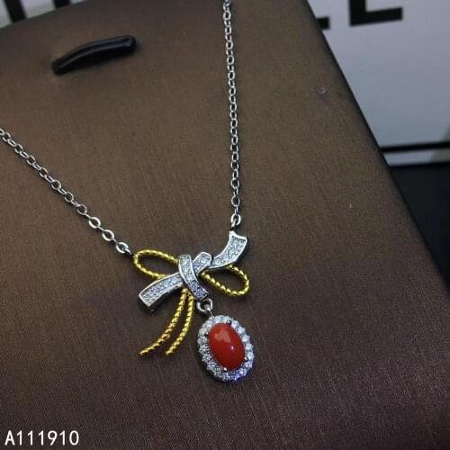 KJJEAXCMY fine jewelry 925 sterling silver inlaid Natural red coral pendant female necklace support detection noble exquisite