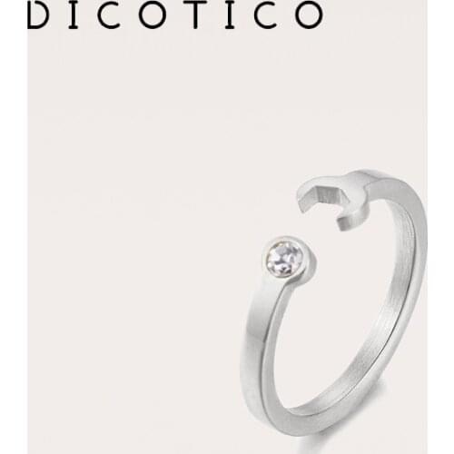 DICOTICO Classic Wrench Stainless Steel Women Ring Minimalist Silver Color 2mm Width Cuff Rings For Women Anel Jewelry 2020