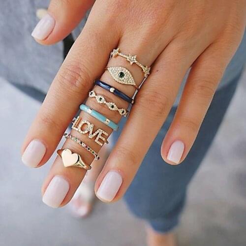 GinaDeer Rings For Women New Ring Gold LOVE MicroGem Geometric 8-piece Ring Jewelry Stainless Steel Ring Set Bagues Femme