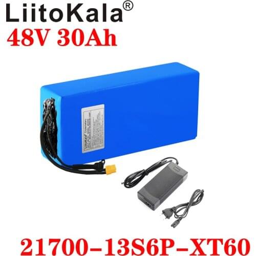 LiitoKala 48V 30Ah 21700 5000mah 13S6P Lithium ion battery Scooter Battery 48v 30ah Electric Bike Battery XT60 48V2A charger