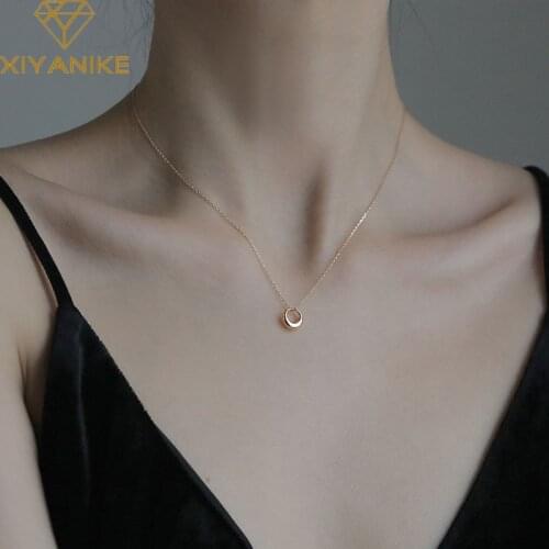 XIYANIKE Minimalist 925 Sterling Silver Charm Necklace for Women Couples Trendy Elegant Geometric Pendant Clavicle Chain Jewelry