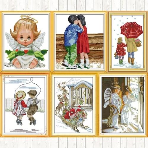 Baby Angel DIY Embroidery Cross Stitch Kits Counted Printed Painting Christmas Eve Patterns 14CT 11CT Handmade Needlework Kits