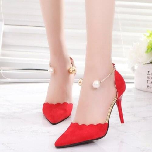 High heels 2019 new Korean sexy shallow mouth pearl high heels fashion comfortable hollow high heel sandals