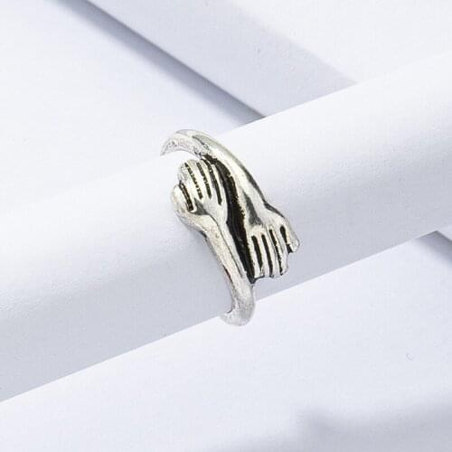 SRCOI Original Silver Color Affectionate Hug Rings Women Hugging Hands Open Adjustable Finger Ring For Her Unique Jewelry 2021