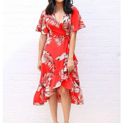 Summer Short Sleeve Dress Green Red Tropical Beach Ruffles Maxi Dresses Boho Sexy V Neck Tunic Draped Plus Size Sashes Dress XXL