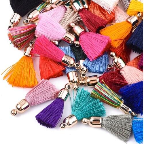 100pcs Mixed Color Polyester Tassel Pendant Charms with Light Gold CCB Plastic Findings for Jewelry Making DIY Earring 25~30x6mm