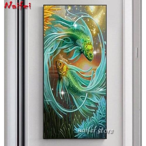 Full Square/Round Diamond Painting 5d Twin Goldfish Needlework DIY Diamond Embroidery Animal Wall Art Big Size