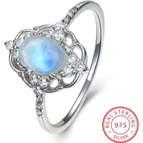 Luxury Female Small Natural Moon Stone Ring 925 Sterling Silver Moonstone Wedding Ring Promise Engagement Rings For Women