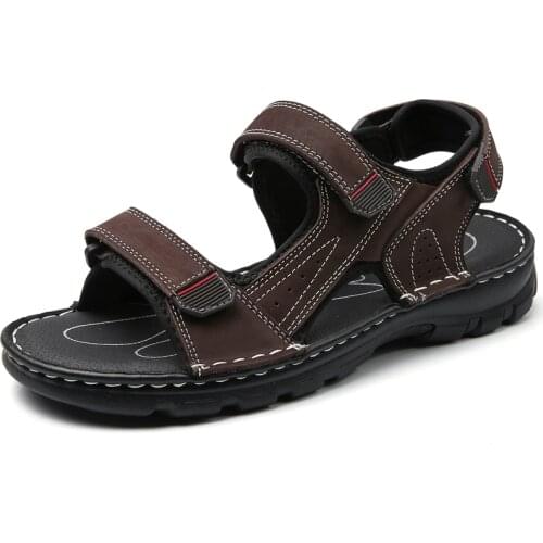 Large size mens sandals summer leather mens sandals Roman wind casual beach sandals soft and comfortable mens outdoor shoes