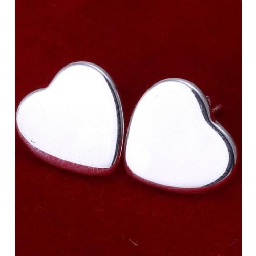 Silver color jewelry creative wedding women lady fashion Heart-shaped earrings silver heart stud Simple earrings E010