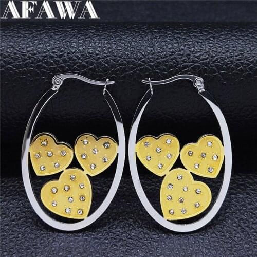 Big Oval Heart Crystal Stainless Steel Loop Earrings Women Gold Silver Color Big Earrings Jewelry pendientes de aros EXS01