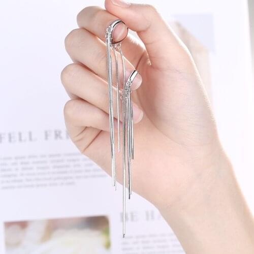 New Trendy Long 925 sterling silver Tassel Earrings for Women Jewelry Heart Shape Brincos Pendientes Chain long Earring