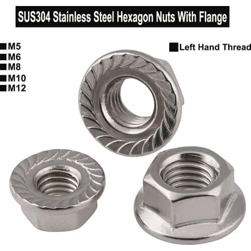 SUS304 Hexagon Nuts With Flange Left Hand Thread M5 M6 M8 M10 M12