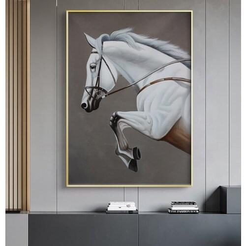 Modern Nordic White Horse Art Canvas Painting on The Wall Art Posters and Prints Animal Wall Picture for Living Room Aisle Decor