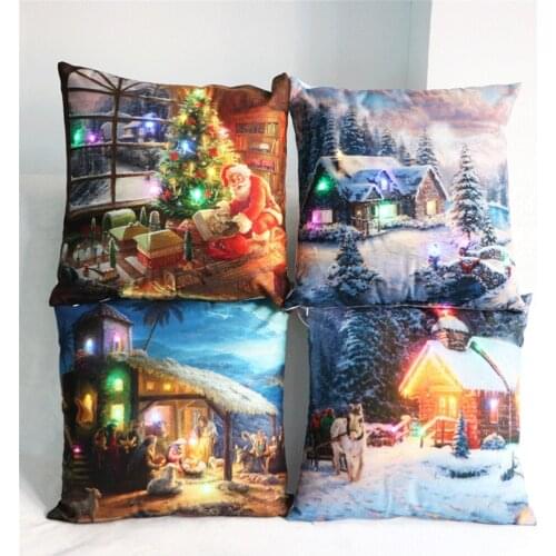 LED Merry Christmas Santa Claus Dog Letter Cushion Cover Xmas Square Decorative Throw Pillow Case Sofa Home Decor almofadas