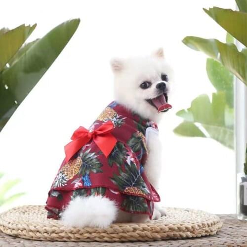 Spring summer cat dog clothes with bowknot Pineapple pattern dog dresses for small dogs teddy french bulldog Pomeranian