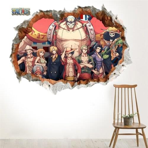 3d vivid one piece Luffy wall stickers for kids rooms bedroom home decor cartoon broken wall stickers poster