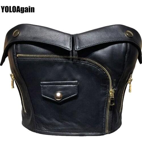 YOLOAgain women genuine leather vest ladies sexy sleeveless real sheepskin leather gliet