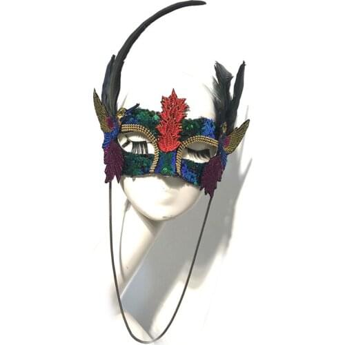 Lady Paillettes Sexy Lace Mask Appeal High-end Embroidery Lace Exaggerated Masks Adult Venice Feather Colorful Party Mask