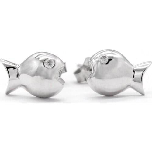 925 Sterling Silver Stud Earrings Small Fish Shape CZ Korean Earrings Fashion Jewelry Womens Girl Tanabata Valentines Day Gift