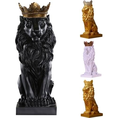 Golden Crown Lion King Statue Modern Resin Animal Sculpture Home Decoration Desktop Office Decoration Gifts Figurine