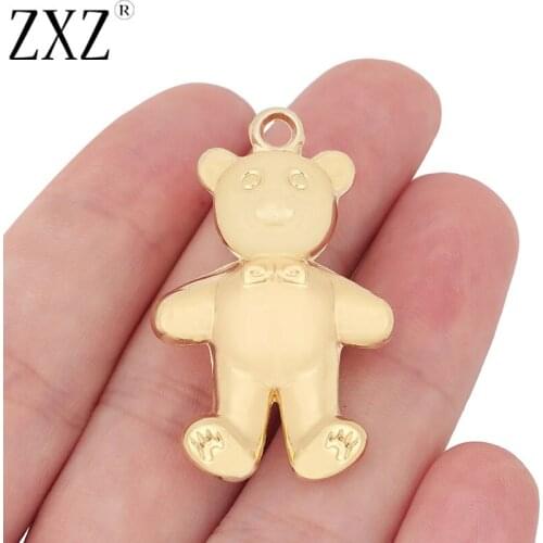 ZXZ 6pcs Gold Colour CCB Plastic 3D Teddy Bear Charms Pendants, DIY Pendants, Jewelry Making, Key Chain Jewellery Accessories