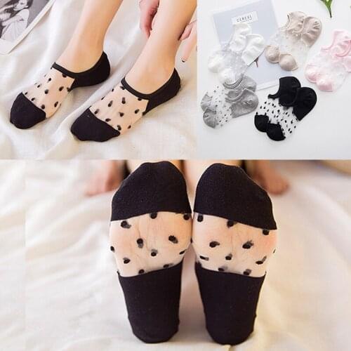 1/2/3/4/5pair Women Socks for Summer Ultra-thin Transparent Invisible Socks No Show Lace Socks Non-slip Mesh Half Thin Sock