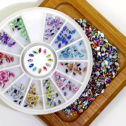 1G 1.5x3mm Eye-shaped Shiny AB Colors Nail Stickers High Shine Sparkling Naill Diamonds Glitter Decoration Decals