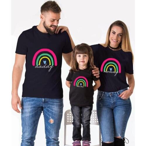 Sleeve T Shirt Mom Girls Boys Clothe 1pc Father Mother And Me Rainbow Print Family Matching Outfits Rainbow Mama and Mini Short