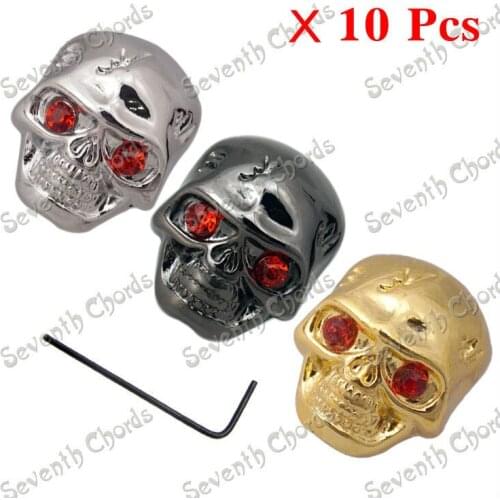 10 Pcs Metal Skull Head Electric Guitar Bass Replacement Volume Tone Speed Control Knobs/Pot cap//Button - Black - Chrome - Gold