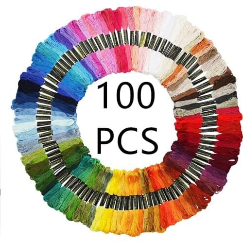 100 pcs Random Color DIY Silk Line Branch Threads Similar Thread embroidery Thread Floss Skein Cross Stitch Thread