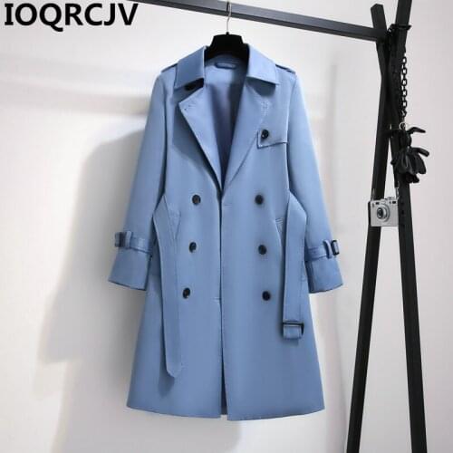 2019 Autumn New Trench Coat For Women New Spring Double Breasted Long Overcoat Windbreaker Adjustable Belt Elegant Outwear R871