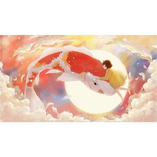 DIY Diamond Painting Diamond Embroidery Round Resin Diamond Cross Stitch Home Wall Decor 30X40cm,Koi Girl