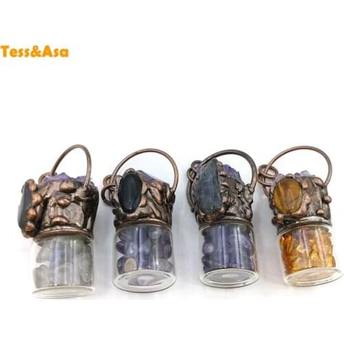 AmethystSTONE Reiki Natural Women Necklace Pendant Chakra Healing Safety Bottle Pendant Balance Yoga Meditation Hip-hop Jewelry