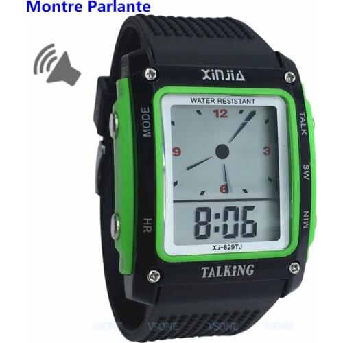 Black/Green French Talking Watch for the Blind and Elderly with LED Display 829TF-G