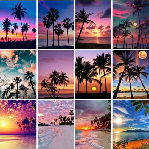 EverShine 5D DIY Diamond Painting Landscape Cross Stitch Diamond Embroidery Full Square Drill Tree Mosaic Kits Sunset Needlework